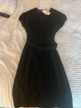 Banana Republic Black V-Neck Belted Midi Dress